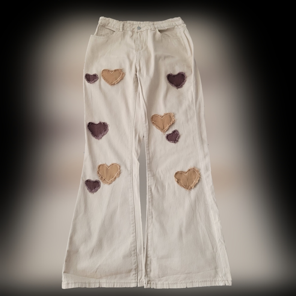 Cream/Beige Heart Jeans
